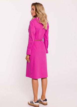 Cotton Shirt Dress with Belt, Button Front & Cuffed Sleeves - MimiStylez