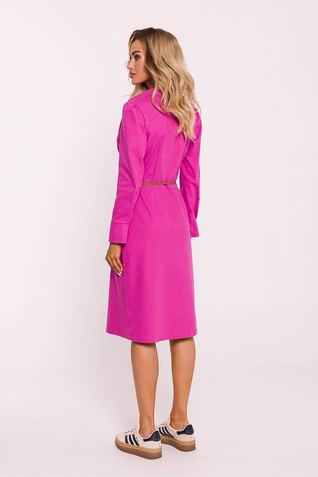 Cotton Shirt Dress with Belt, Button Front & Cuffed Sleeves - MimiStylez