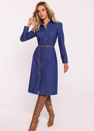 Cotton Shirt Dress with Belt, Button Front & Cuffed Sleeves - MimiStylez