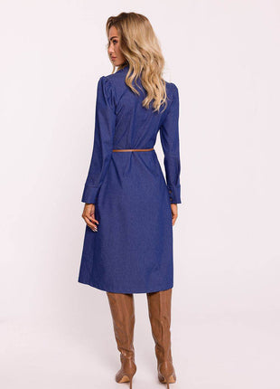 Cotton Shirt Dress with Belt, Button Front & Cuffed Sleeves - MimiStylez
