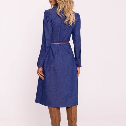 Cotton Shirt Dress with Belt, Button Front & Cuffed Sleeves - MimiStylez
