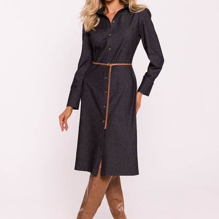 Cotton Shirt Dress with Belt, Button Front & Cuffed Sleeves - MimiStylez