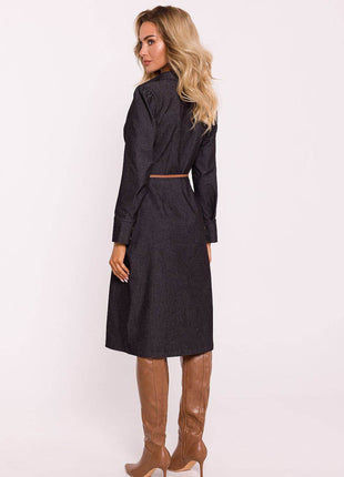 Cotton Shirt Dress with Belt, Button Front & Cuffed Sleeves - MimiStylez