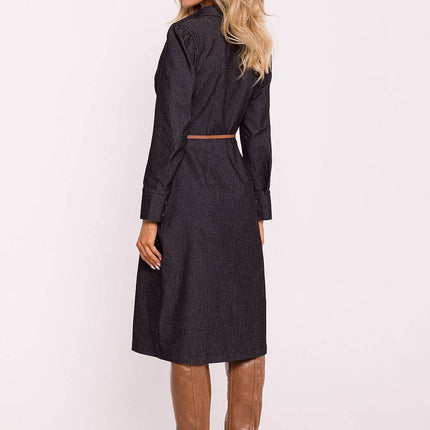 Cotton Shirt Dress with Belt, Button Front & Cuffed Sleeves - MimiStylez