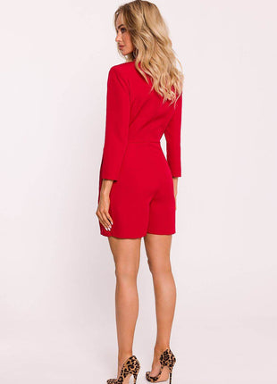 Short Jumpsuit with Jacket Collar and Side Tie - MimiStylez