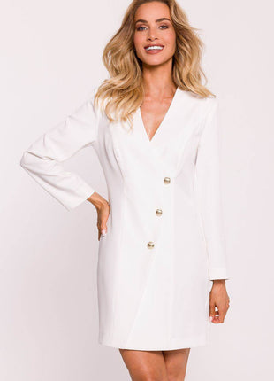 Collared Jacket Dress with Gold Buttons & Back Zip - MimiStylez