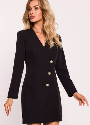Collared Jacket Dress with Gold Buttons & Back Zip - MimiStylez