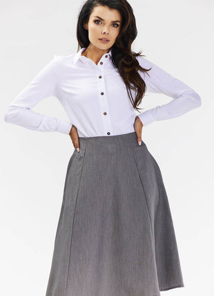 Elegant Flared Midi Skirt with Wedge Panels & Back Zipper - MimiStylez