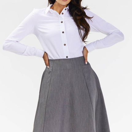 Elegant Flared Midi Skirt with Wedge Panels & Back Zipper - MimiStylez