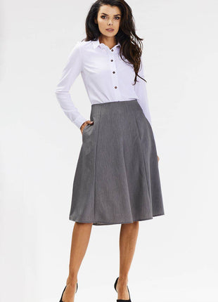 Elegant Flared Midi Skirt with Wedge Panels & Back Zipper - MimiStylez