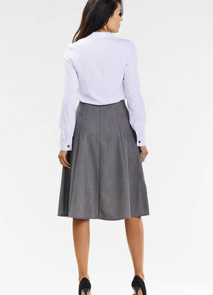 Elegant Flared Midi Skirt with Wedge Panels & Back Zipper - MimiStylez