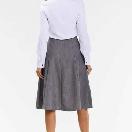 Elegant Flared Midi Skirt with Wedge Panels & Back Zipper - MimiStylez