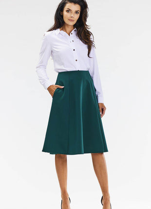 Elegant Flared Midi Skirt with Wedge Panels & Back Zipper - MimiStylez