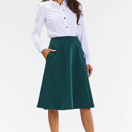 Elegant Flared Midi Skirt with Wedge Panels & Back Zipper - MimiStylez