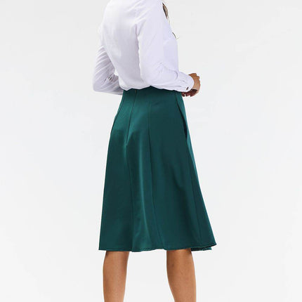 Elegant Flared Midi Skirt with Wedge Panels & Back Zipper - MimiStylez
