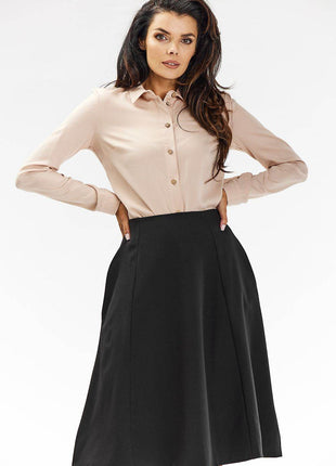 Elegant Flared Midi Skirt with Wedge Panels & Back Zipper - MimiStylez