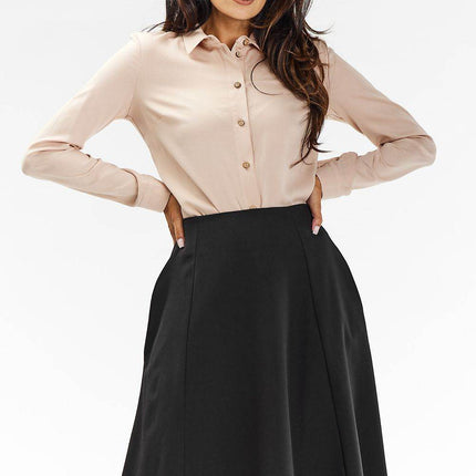 Elegant Flared Midi Skirt with Wedge Panels & Back Zipper - MimiStylez