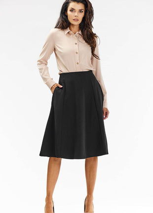 Elegant Flared Midi Skirt with Wedge Panels & Back Zipper - MimiStylez