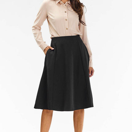 Elegant Flared Midi Skirt with Wedge Panels & Back Zipper - MimiStylez
