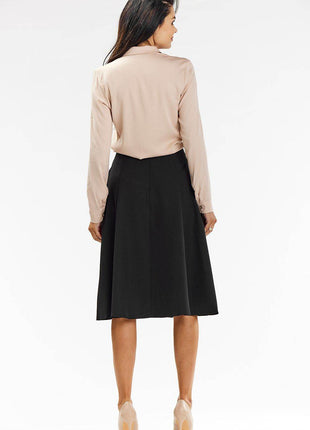 Elegant Flared Midi Skirt with Wedge Panels & Back Zipper - MimiStylez