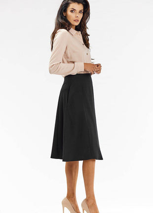 Elegant Flared Midi Skirt with Wedge Panels & Back Zipper - MimiStylez