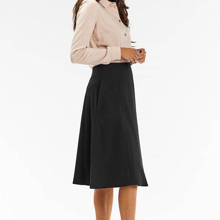 Elegant Flared Midi Skirt with Wedge Panels & Back Zipper - MimiStylez