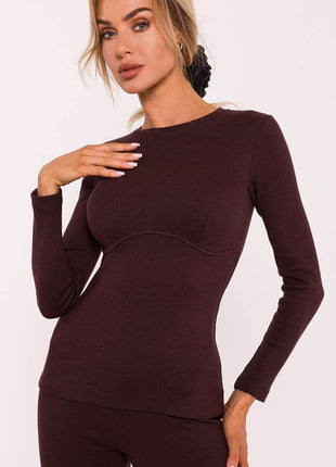 Ribbed Corset-Style Cotton Blouse with Long Fitted Sleeves - MimiStylez