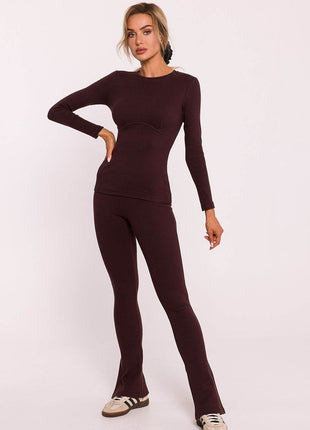 Ribbed Corset-Style Cotton Blouse with Long Fitted Sleeves - MimiStylez