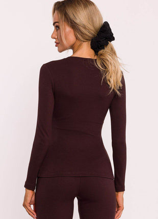 Ribbed Corset-Style Cotton Blouse with Long Fitted Sleeves - MimiStylez