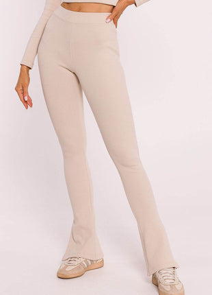 Ribbed Cotton Leggings with Flared Legs and Side Slits - MimiStylez