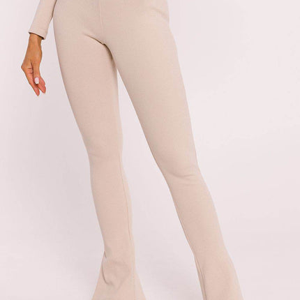 Ribbed Cotton Leggings with Flared Legs and Side Slits - MimiStylez