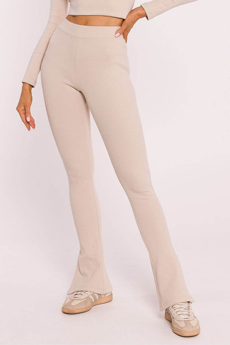 Ribbed Cotton Leggings with Flared Legs and Side Slits - MimiStylez