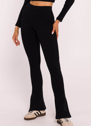 Ribbed Cotton Leggings with Flared Legs and Side Slits - MimiStylez