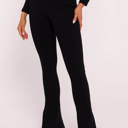 Ribbed Cotton Leggings with Flared Legs and Side Slits - MimiStylez
