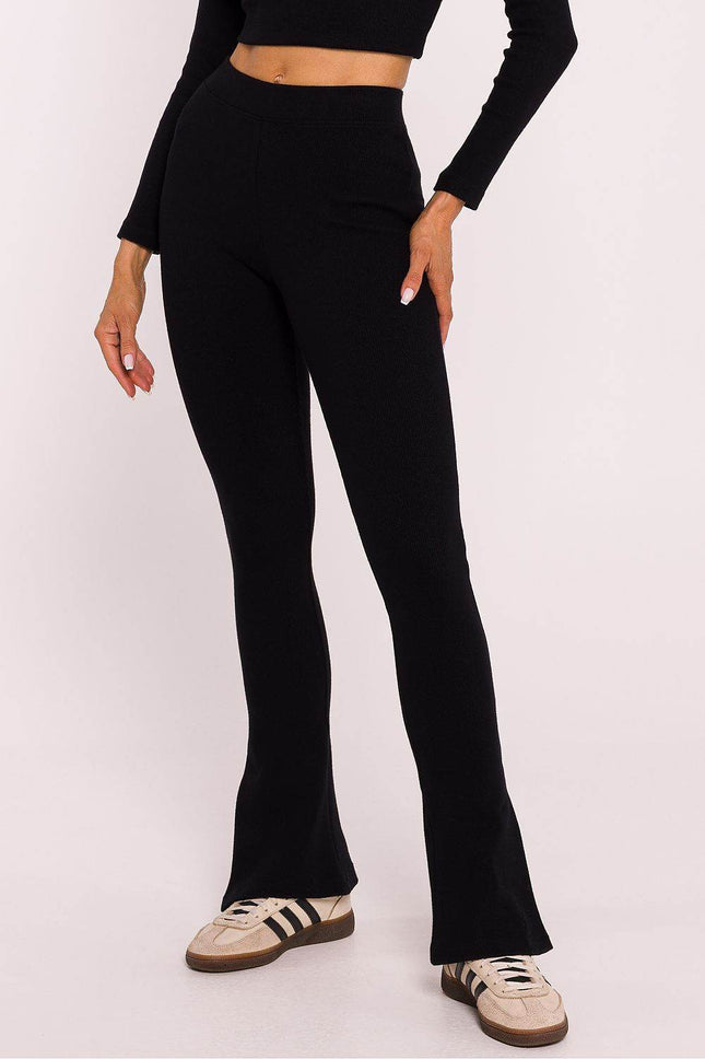 Ribbed Cotton Leggings with Flared Legs and Side Slits - MimiStylez