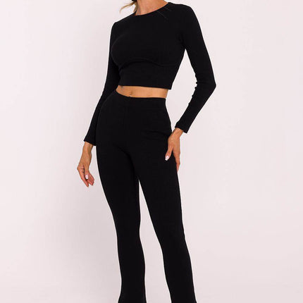 Ribbed Cotton Leggings with Flared Legs and Side Slits - MimiStylez