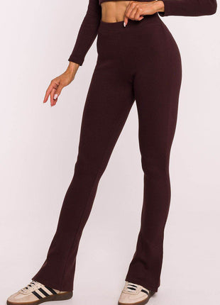Ribbed Cotton Leggings with Flared Legs and Side Slits - MimiStylez