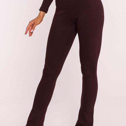Ribbed Cotton Leggings with Flared Legs and Side Slits - MimiStylez