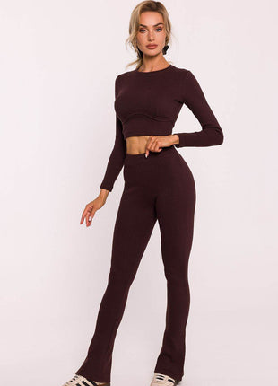 Ribbed Cotton Leggings with Flared Legs and Side Slits - MimiStylez