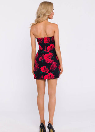 Corset Mini Dress with Boning, Printed Fabric & Decorative Front Flaps - MimiStylez