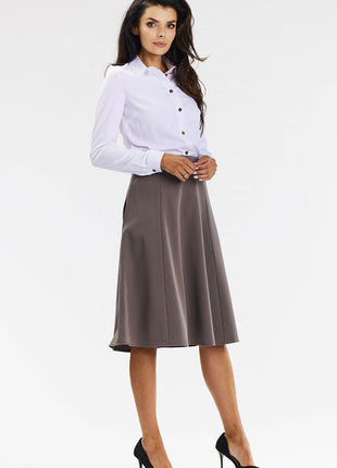 Elegant Flared Midi Skirt with Wedge Panels & Back Zipper - MimiStylez