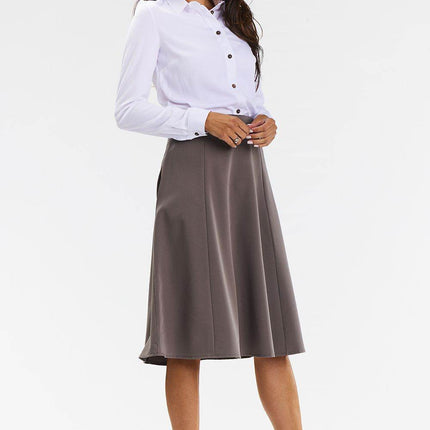 Elegant Flared Midi Skirt with Wedge Panels & Back Zipper - MimiStylez