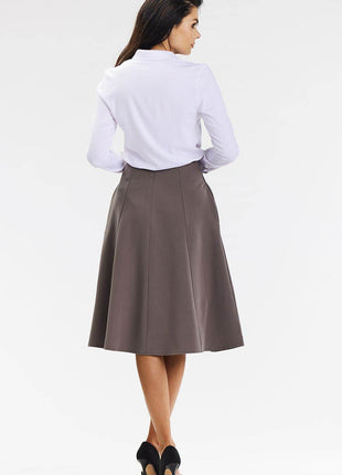 Elegant Flared Midi Skirt with Wedge Panels & Back Zipper - MimiStylez