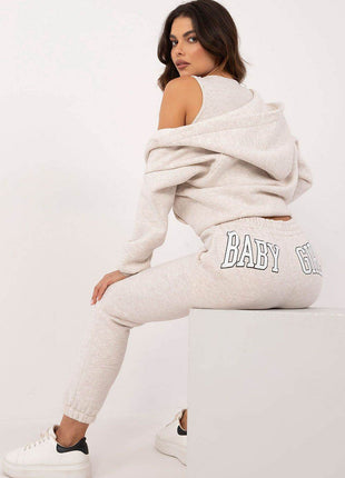 3-Piece Cotton Tracksuit Set – Hooded Zip Sweatshirt, Strapless T-Shirt & High-Waisted Joggers - MimiStylez