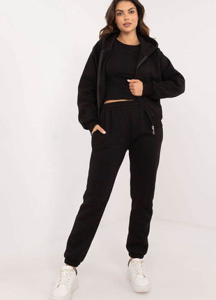 3-Piece Cotton Tracksuit Set – Hooded Zip Sweatshirt, Strapless T-Shirt & High-Waisted Joggers - MimiStylez