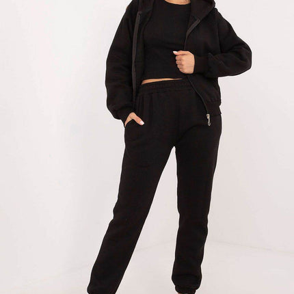 3-Piece Cotton Tracksuit Set – Hooded Zip Sweatshirt, Strapless T-Shirt & High-Waisted Joggers - MimiStylez