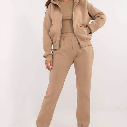 3-Piece Cotton Tracksuit Set – Hooded Zip Sweatshirt, Strapless T-Shirt & High-Waisted Joggers - MimiStylez