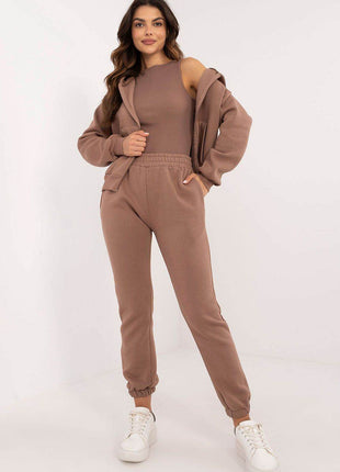 3-Piece Cotton Tracksuit Set – Hooded Zip Sweatshirt, Strapless T-Shirt & High-Waisted Joggers - MimiStylez