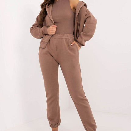 3-Piece Cotton Tracksuit Set – Hooded Zip Sweatshirt, Strapless T-Shirt & High-Waisted Joggers - MimiStylez