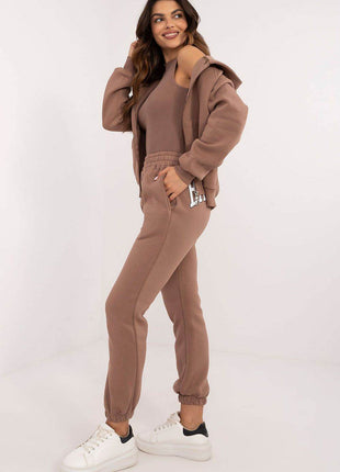 3-Piece Cotton Tracksuit Set – Hooded Zip Sweatshirt, Strapless T-Shirt & High-Waisted Joggers - MimiStylez